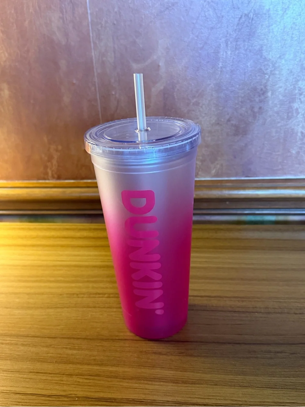 Dunkin' Donuts Summer 2024 Pink Straw & Ombre Plastic Insulated 24oz Tumbler